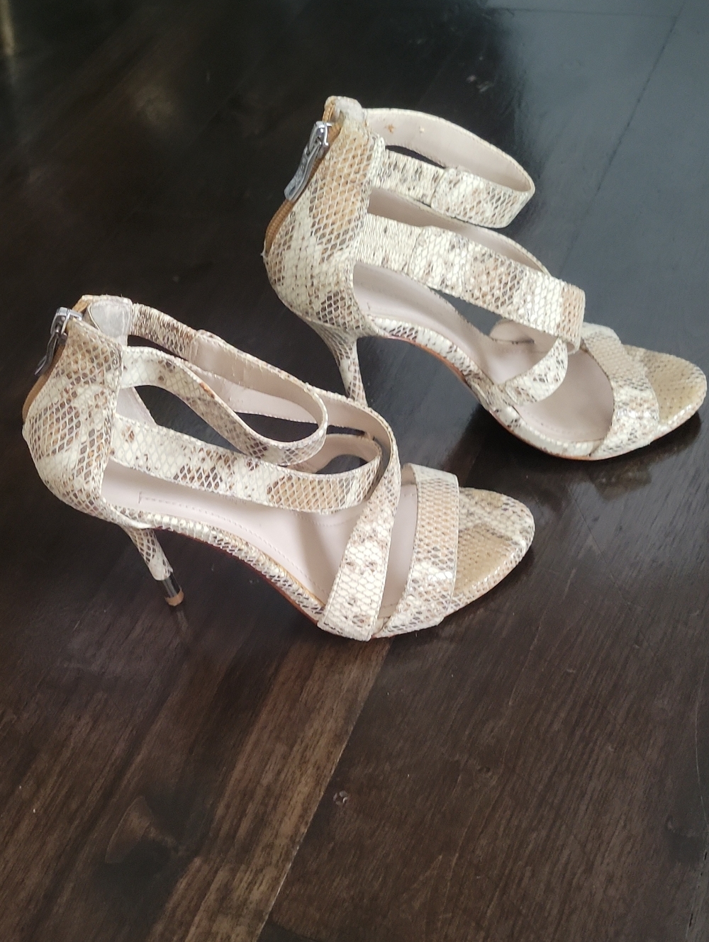 BCBG Women's Ivie Heesl Stiletto Snakeskin Strappy Leather Pumps Shoes Nude 6.5